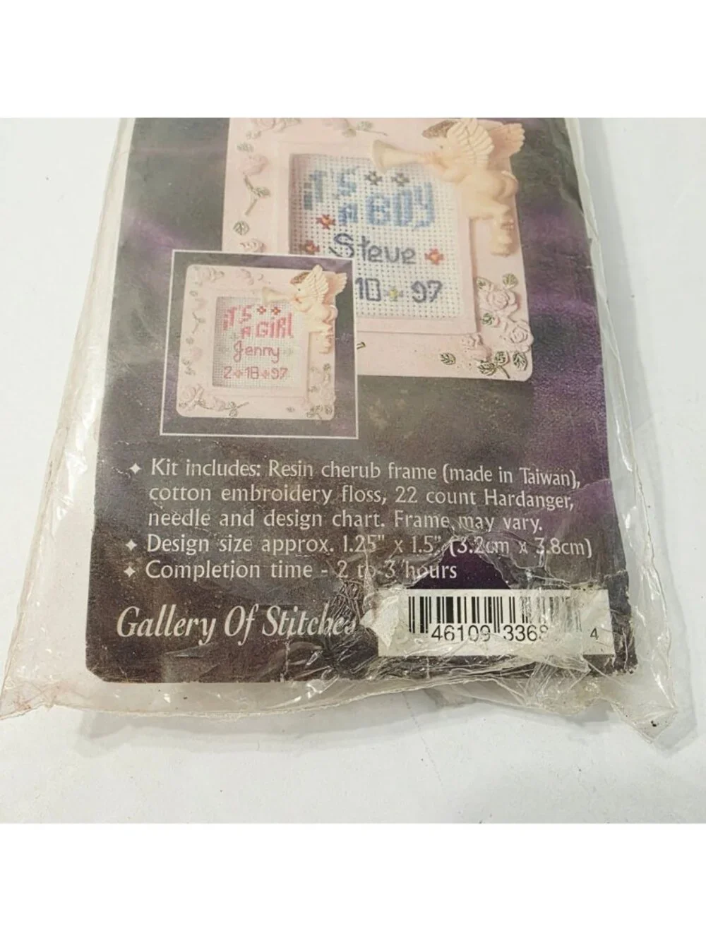 Vtg Bucilla Mini Resin Cherub Frame Boy Girl Cotton Embroidery Cross Stitch DIY